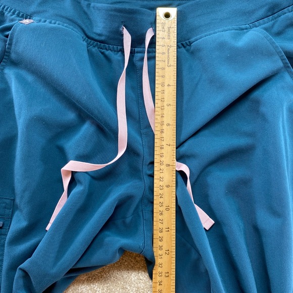 FIGS Zamora Jogger Scrub Pants Womens Large Teal Blue Cargo Pocket Drawstring - Picture 5 of 11
